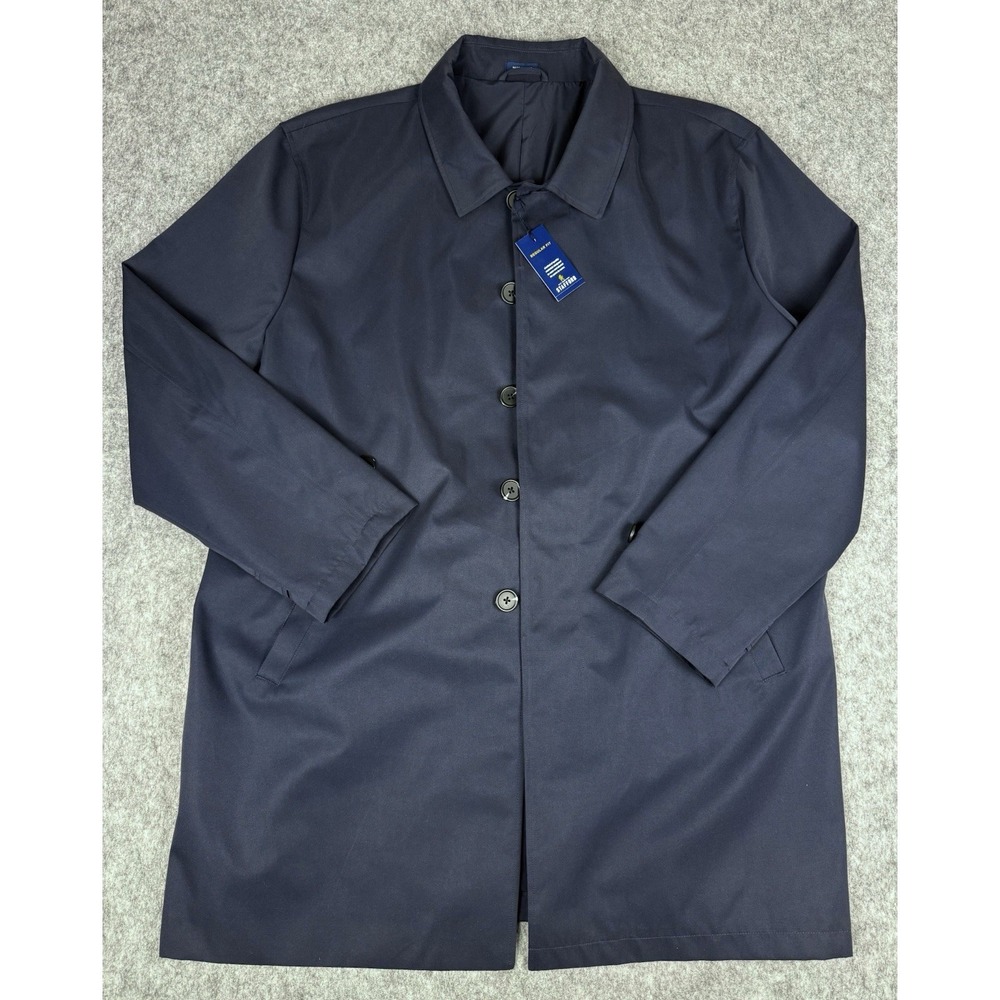 STAFFORD Mens NWT XXL Regular Fit Lightweight Navy Overcoat Trenchcoat $140 MSRP